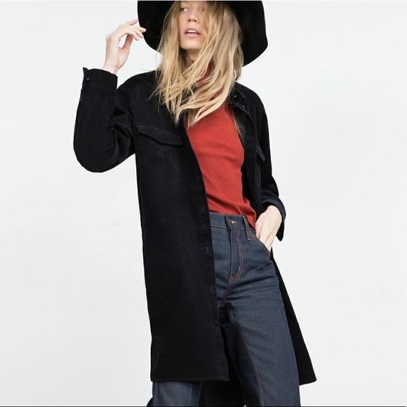 Zara Long Corduroy Overshirt Jacket - Picture 2 of 12